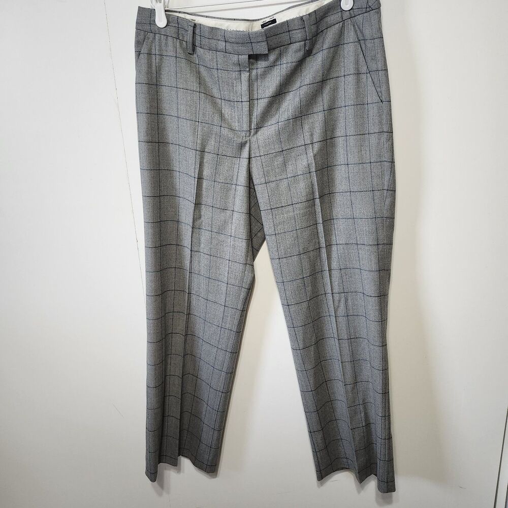 Talbots Windsor Pants 12 Gray Navy Windowpane Plaid Italian Flannel Wool Blend